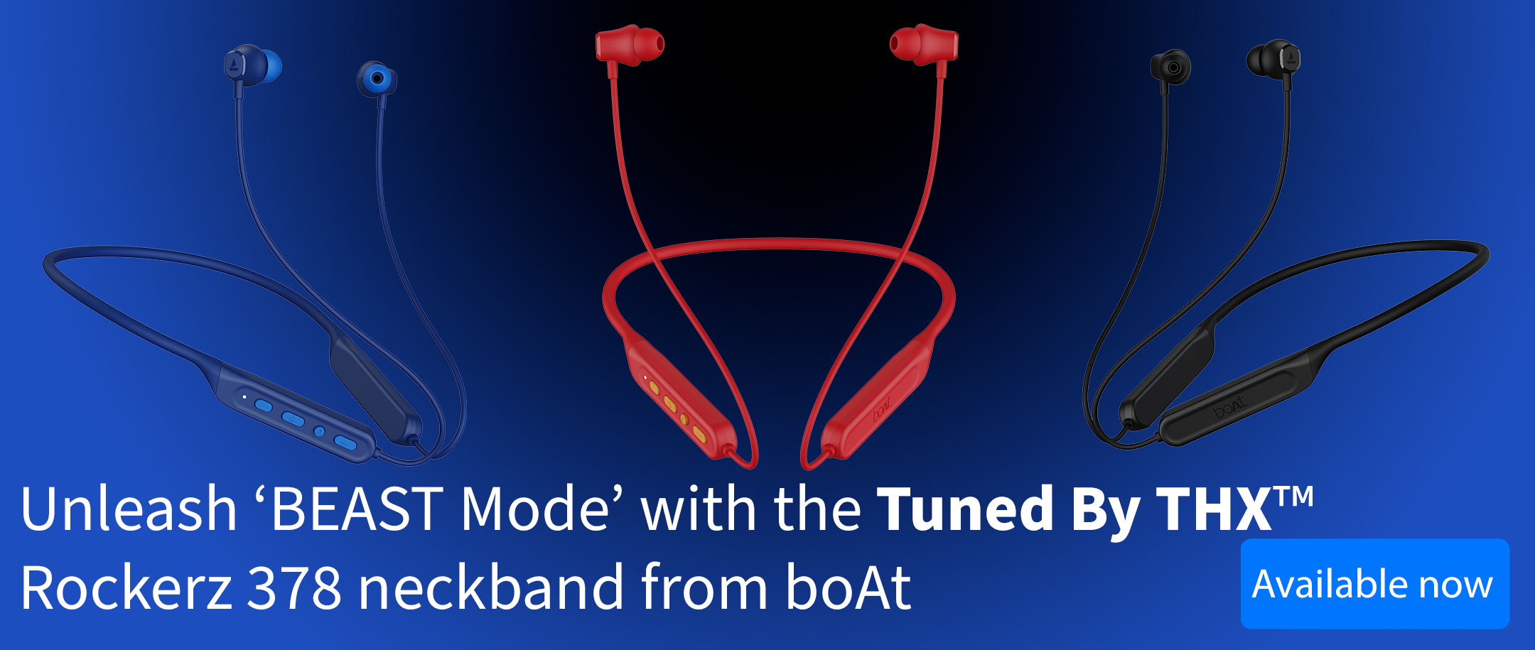 Boat Rockerz 378 headphones on a blue background