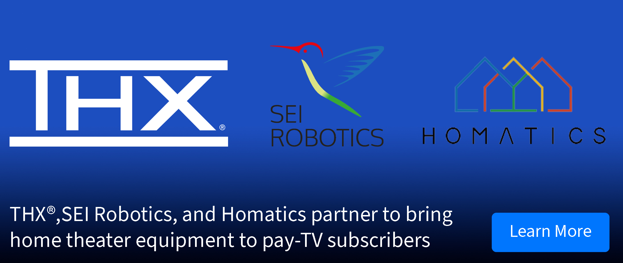 The THX, SEI Robotics, and Homatics logos on a blue field 