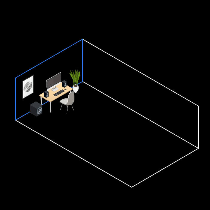 A diagram of a small home theater with a three-foot viewing distance
