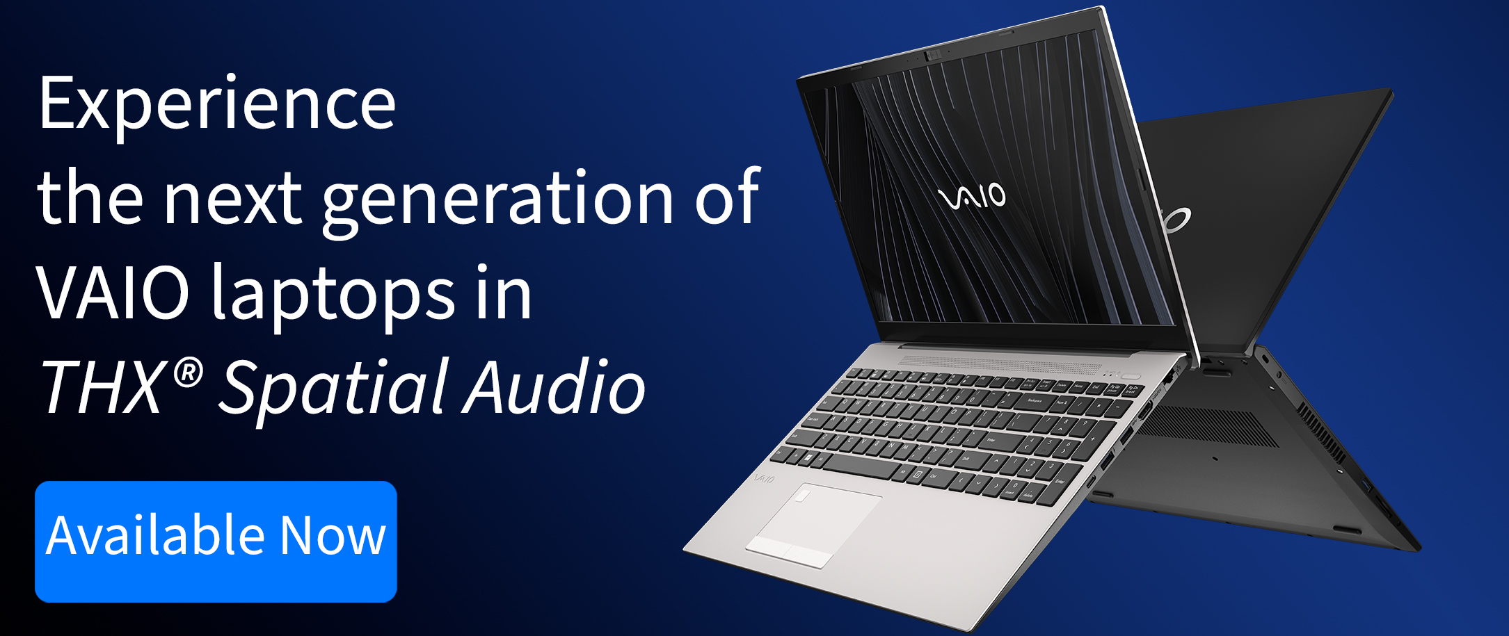 VAIO laptops on a blue and black background